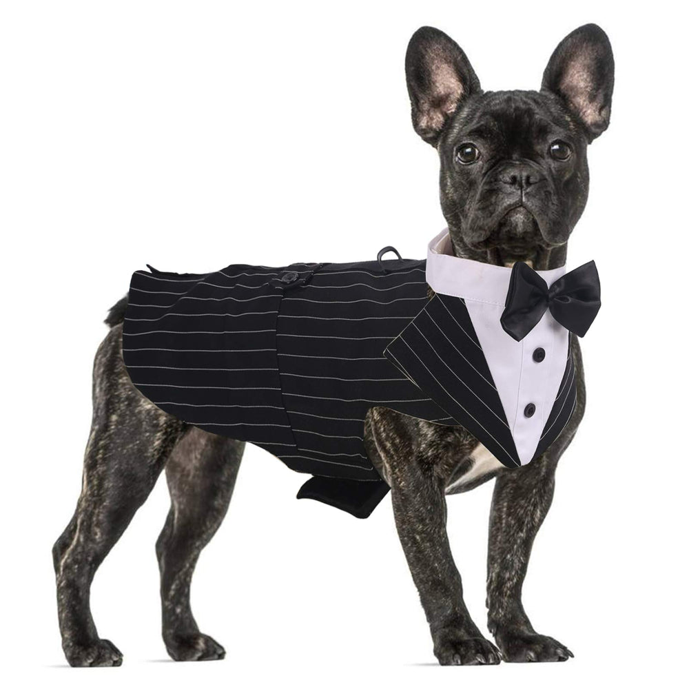 QBLEEV Dog Formal Tuxedo Suit for Medium Large Dogs，For Costume Wedding Party Outfit with Detachable Collar，Elegant Dog Apparel Bowtie Shirt and Bandana Set for Dress-Up Cosplay Holiday Wear Animals & Pet Supplies > Pet Supplies > Dog Supplies > Dog Apparel QBLEEV M Black 
