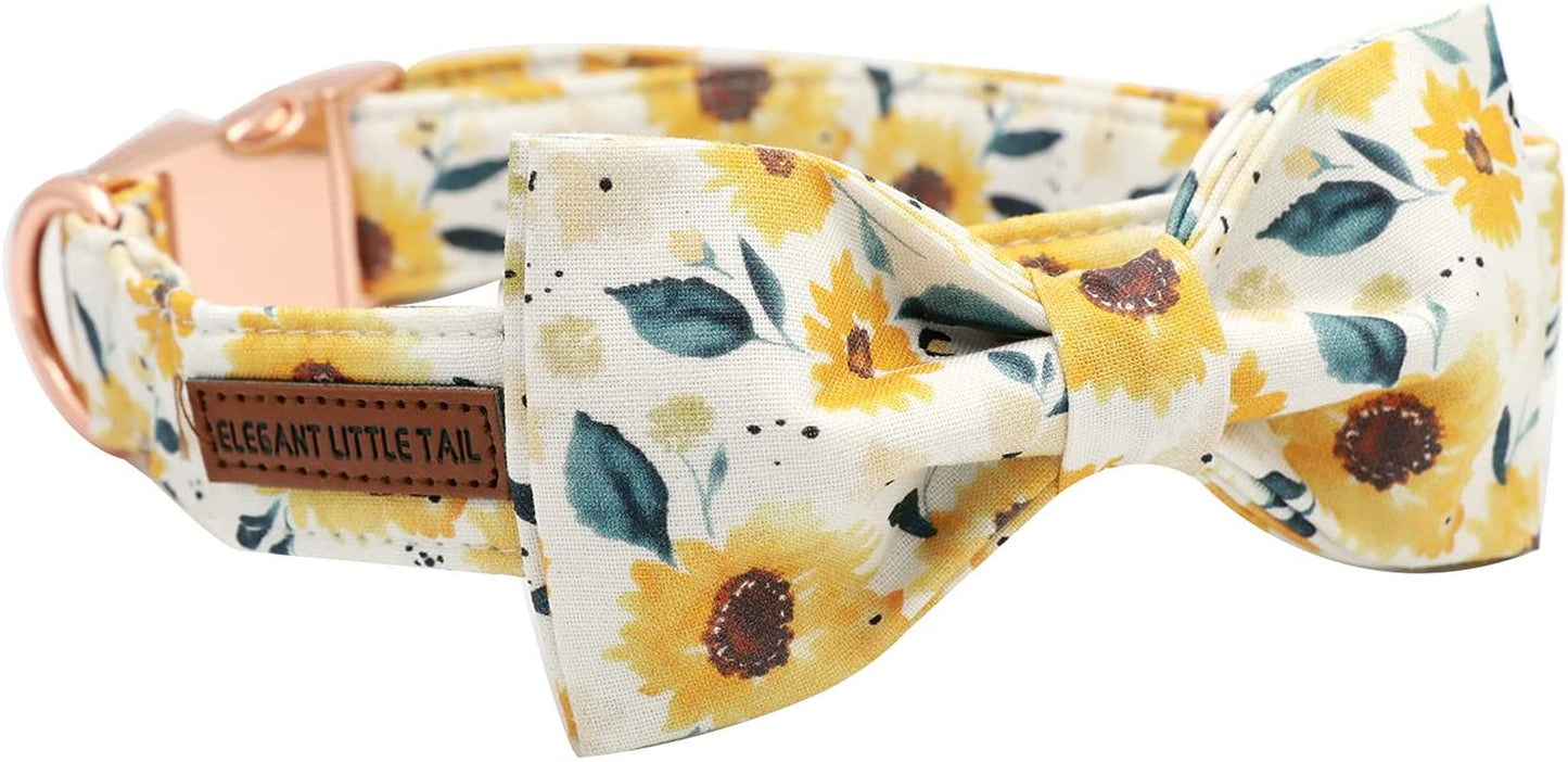 Elegant Little Tail Sunflower Print Dog Collar, Girl Dog Collar with Bow Adjustable Soft Bow Tie Dog Collars for Medium Dogs Animals & Pet Supplies > Pet Supplies > Dog Supplies > Dog Apparel Elegant little tail   