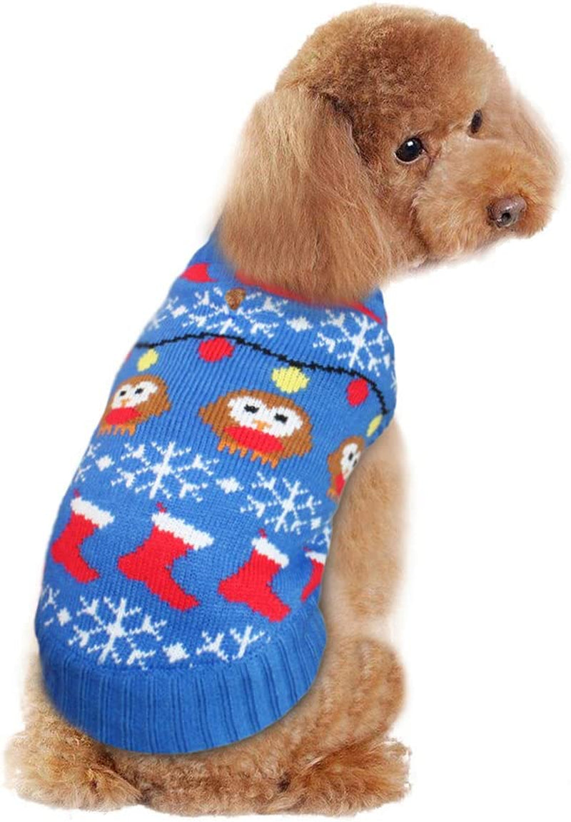 Holiday Christmas Reindeer Vintage Classic Dog Sweater (10", 12", 14", 16", 20") Festive Dress (12 - Inch, Reindeers Red) Animals & Pet Supplies > Pet Supplies > Dog Supplies > Dog Apparel V28® Decor Blue 10 - Inch 