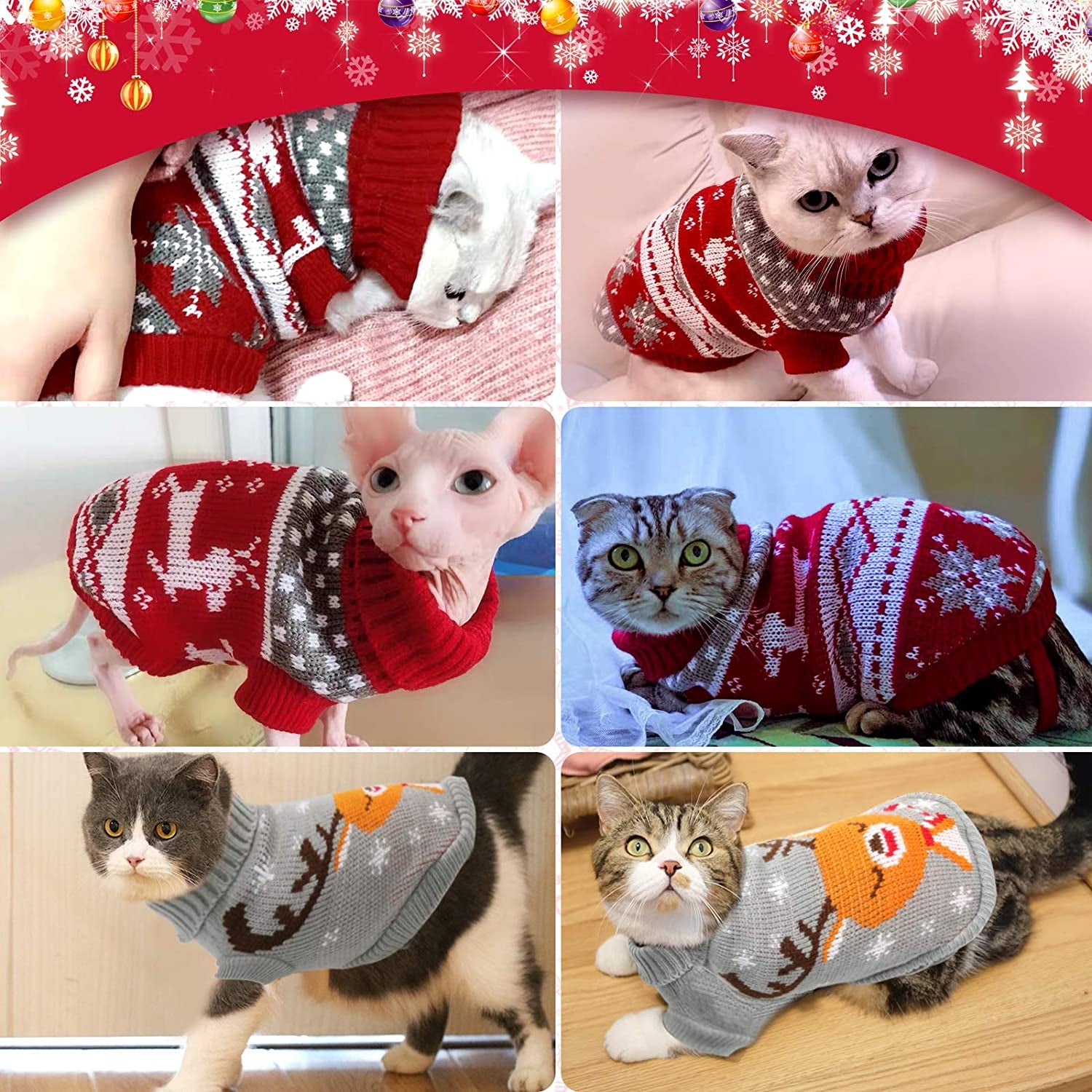 HYLYUN Cat Christmas Sweater 2 Packs - Puppy Christmas Sweater Pet Reindeer Snowflake Sweaters for Kittys and Small Dogs M Animals & Pet Supplies > Pet Supplies > Dog Supplies > Dog Apparel HYLYUN   