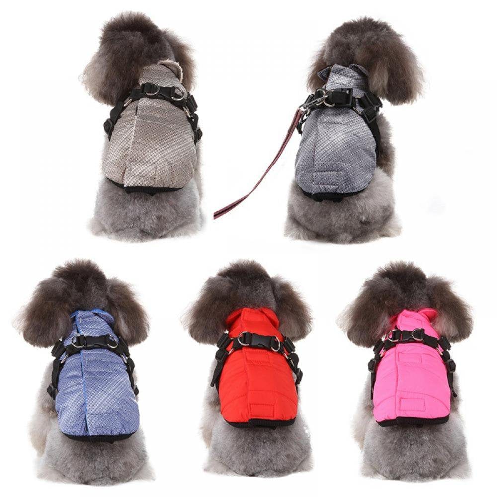 2In 1 Pet Windbreaker Coat and Harness Puppy Dog Fleece Warm Coat Clothes Costume Apparel