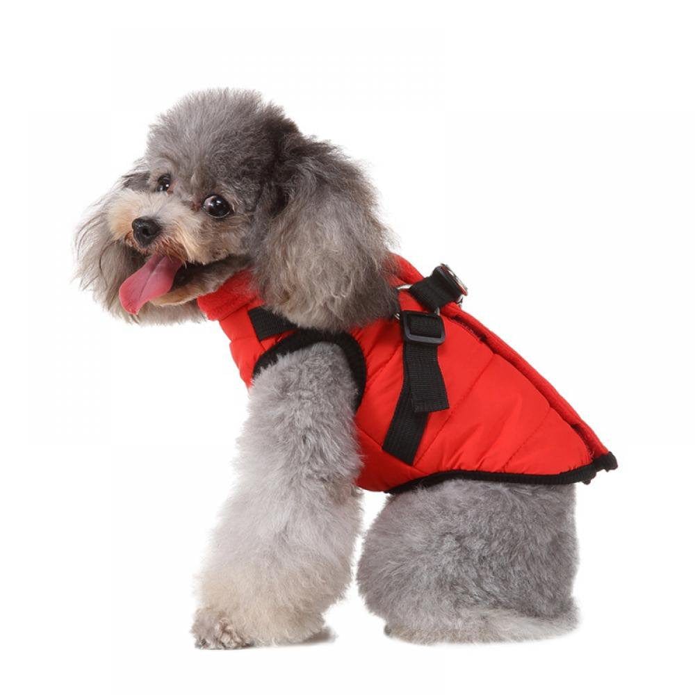 2In 1 Pet Windbreaker Coat and Harness Puppy Dog Fleece Warm Coat Clothes Costume Apparel
