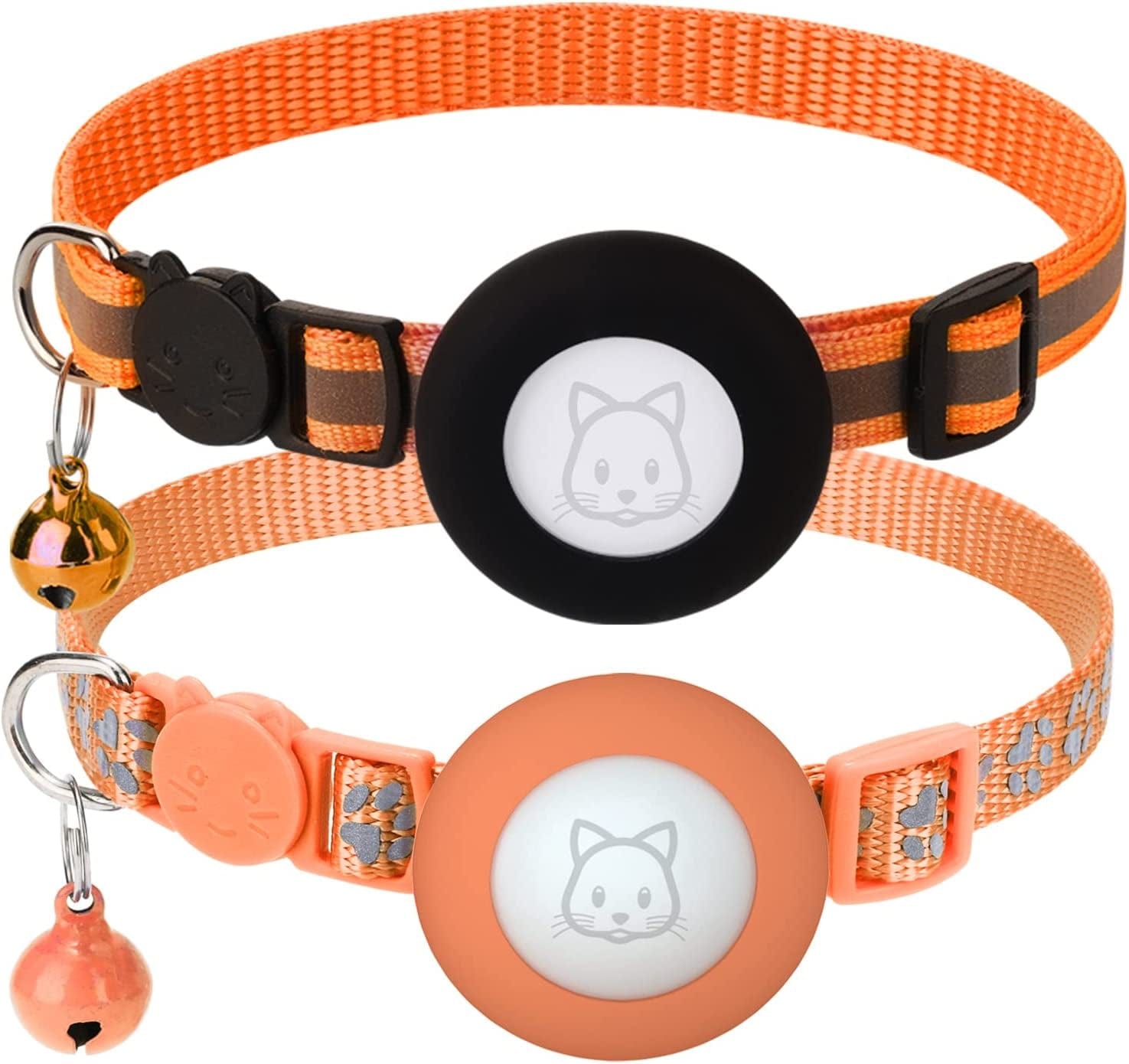 2Pack Airtag Cat Collars, Reflective Air Tag Cat Collar with Breakaway Safety Buckle and Bell, Adjustable Cat Collar with Airtag Holder Compatible with Apple Airtag for Small Pets (Black) Electronics > GPS Accessories > GPS Cases SimpleThings Orange  