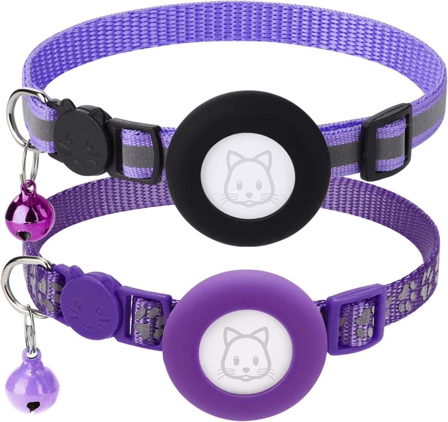 2Pack Airtag Cat Collars, Reflective Air Tag Cat Collar with Breakaway Safety Buckle and Bell, Adjustable Cat Collar with Airtag Holder Compatible with Apple Airtag for Small Pets (Black) Electronics > GPS Accessories > GPS Cases SimpleThings Purple  