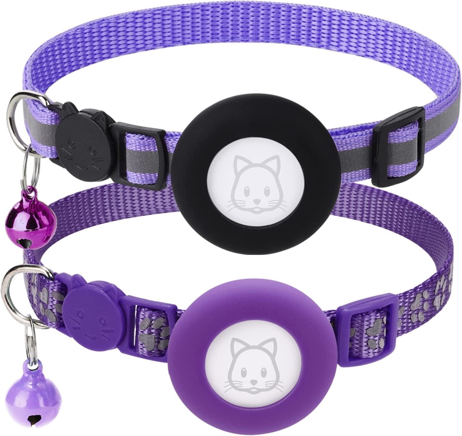 2Pack Airtag Cat Collars, Reflective Air Tag Cat Collar with Breakaway Safety Buckle and Bell, Adjustable Cat Collar with Airtag Holder Compatible with Apple Airtag for Small Pets (Black) Electronics > GPS Accessories > GPS Cases SimpleThings Purple  