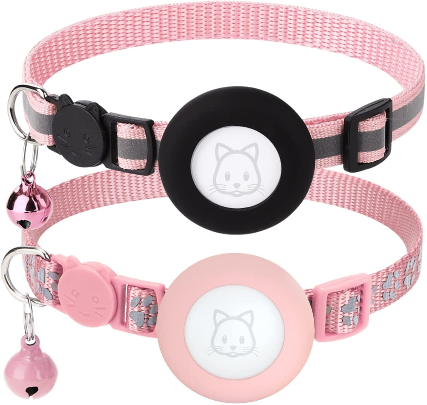 2Pack Airtag Cat Collars, Reflective Air Tag Cat Collar with Breakaway Safety Buckle and Bell, Adjustable Cat Collar with Airtag Holder Compatible with Apple Airtag for Small Pets (Black) Electronics > GPS Accessories > GPS Cases SimpleThings Pink  