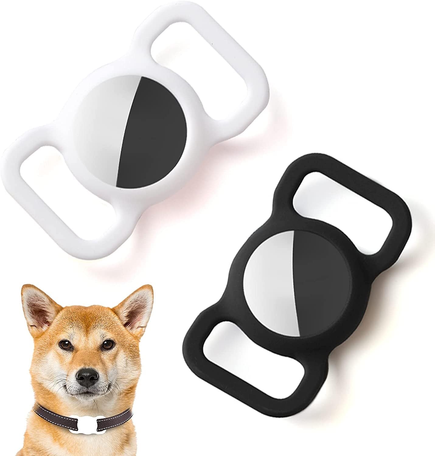 2Pack Silicone Case Compatible with Airtag Dog Collar Holder, Protective Cover for Pet Strap Band, Slide on Clip Sleeve Compatible with Apple Airtag Electronics > GPS Accessories > GPS Cases Kuaguozhe Black/ White  