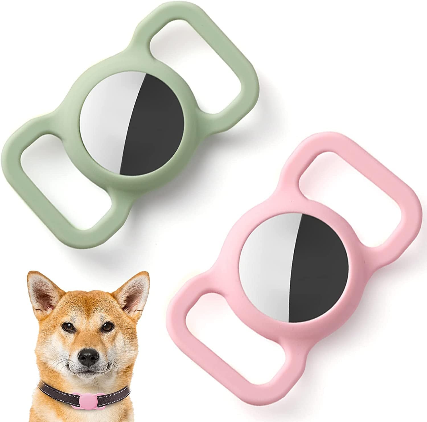 2Pack Silicone Case Compatible with Airtag Dog Collar Holder, Protective Cover for Pet Strap Band, Slide on Clip Sleeve Compatible with Apple Airtag