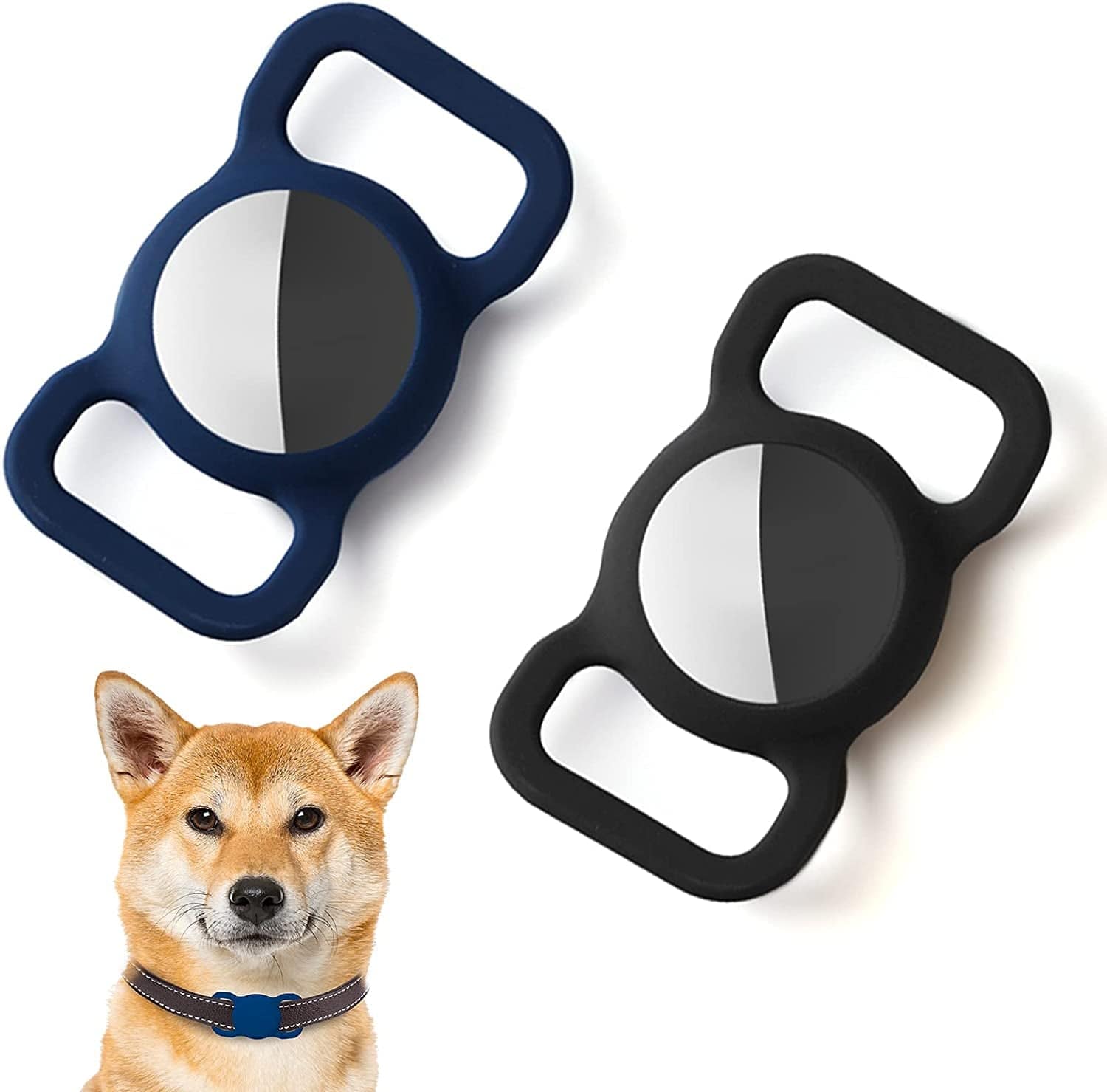 2Pack Silicone Case Compatible with Airtag Dog Collar Holder, Protective Cover for Pet Strap Band, Slide on Clip Sleeve Compatible with Apple Airtag Electronics > GPS Accessories > GPS Cases Kuaguozhe Black/ Dark Blue  