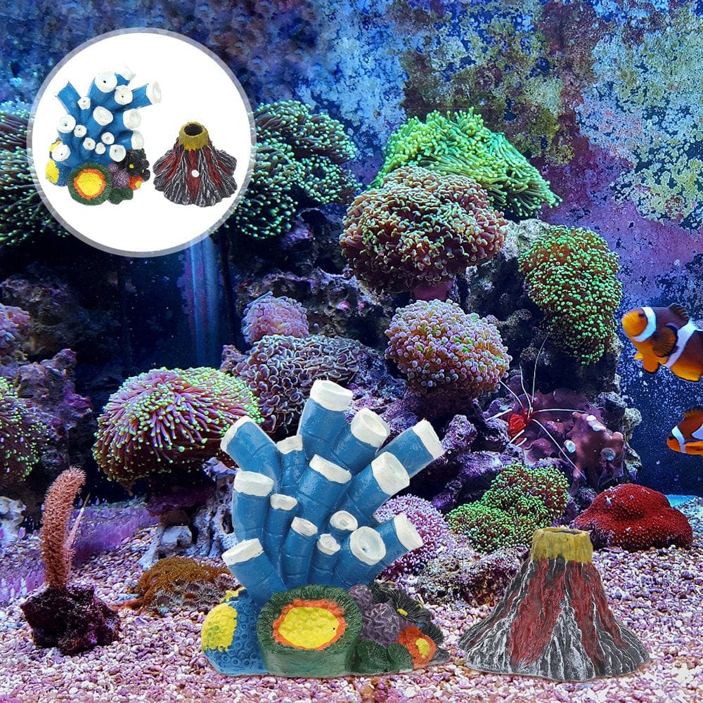 2PCS Aquarium Decoration Air Stone Artificial Coral Volcano Bubble Diffuser Oxygen Pump Resin Crafts for Fish Tank Animals & Pet Supplies > Pet Supplies > Fish Supplies > Aquarium Air Stones & Diffusers FRCOLOR   