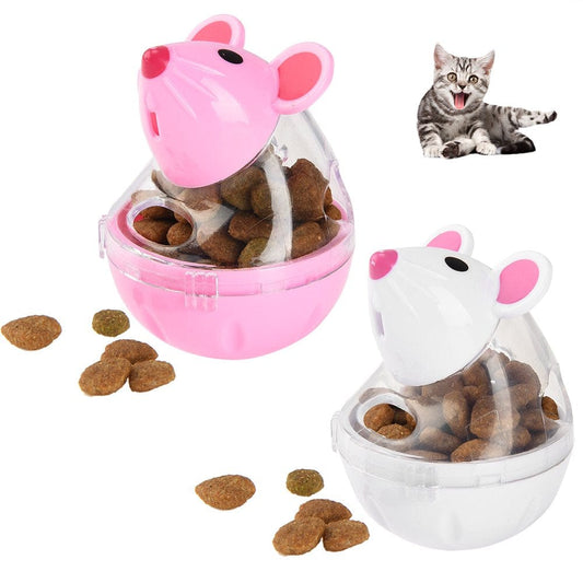 2Pcs Cat Treat Ball Funny Pet Food Leakage Ball Interactive Kitten Food Dispenser Creative IQ Treat Dispensing Toy for Cats, Mouse Shape, Easy to Clean, White and Pink Animals & Pet Supplies > Pet Supplies > Cat Supplies > Cat Toys Petacc   