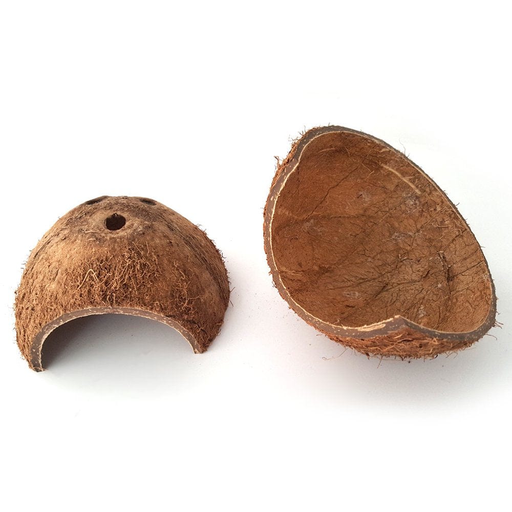 2Pcs Coconut Shell Hut Small Animal Cage Reptile Hide Habitat Lizard Small Animal Cave House (Hole on and No Hole for Each 1Pc)