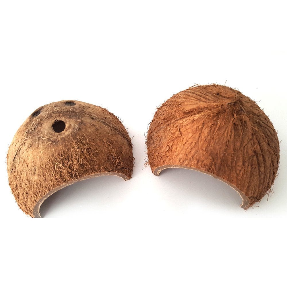 2Pcs Coconut Shell Hut Small Animal Cage Reptile Hide Habitat Lizard Small Animal Cave House (Hole on and No Hole for Each 1Pc)