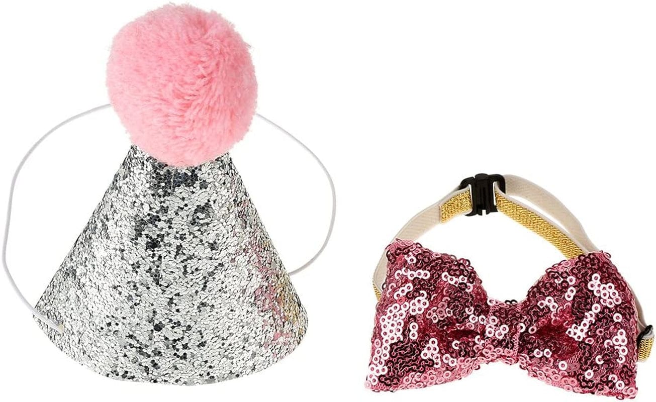 2Pcs Pet Cat Dog Birthday Hat Caps Headwear Bowknot Party Costume Charms Grooming Accessories Pack(Pink) Animals & Pet Supplies > Pet Supplies > Dog Supplies > Dog Apparel Sheens   