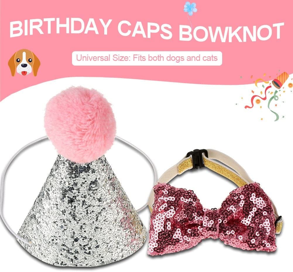 2Pcs Pet Cat Dog Birthday Hat Caps Headwear Bowknot Party Costume Charms Grooming Accessories Pack(Pink) Animals & Pet Supplies > Pet Supplies > Dog Supplies > Dog Apparel Sheens   