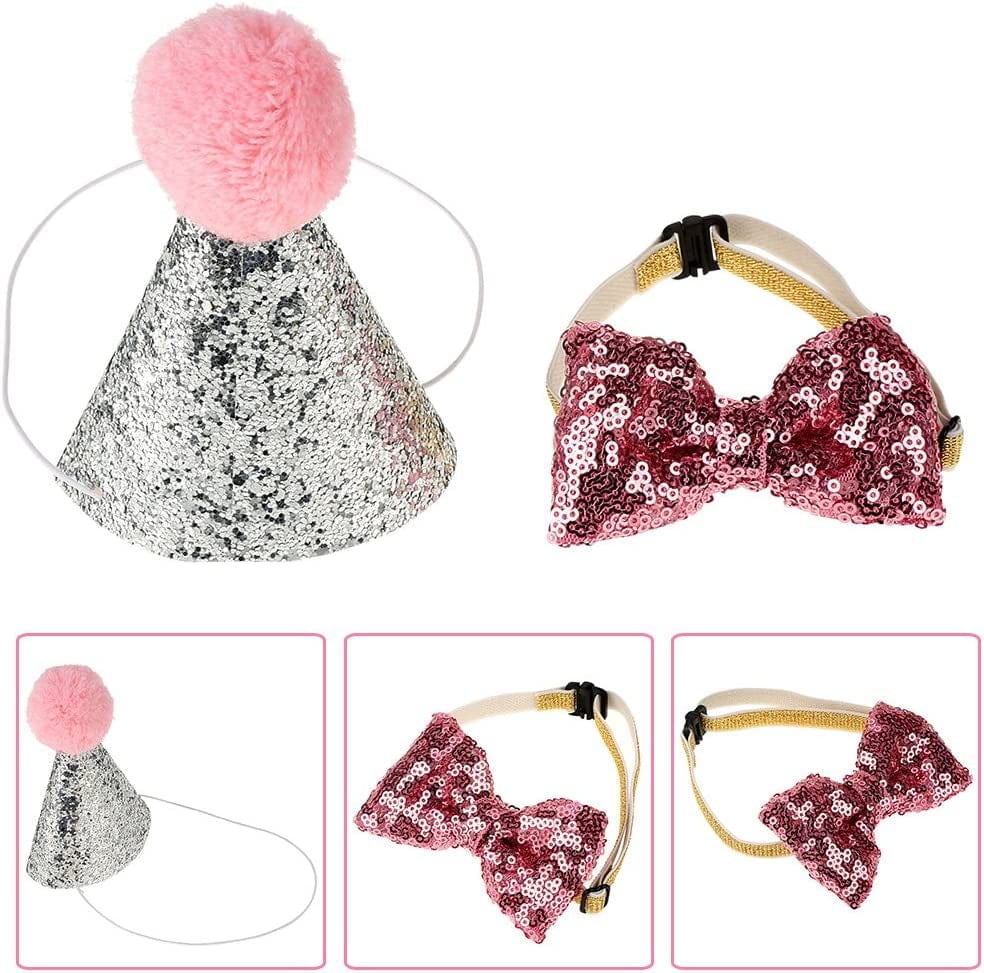 2Pcs Pet Cat Dog Birthday Hat Caps Headwear Bowknot Party Costume Charms Grooming Accessories Pack(Pink) Animals & Pet Supplies > Pet Supplies > Dog Supplies > Dog Apparel Sheens   