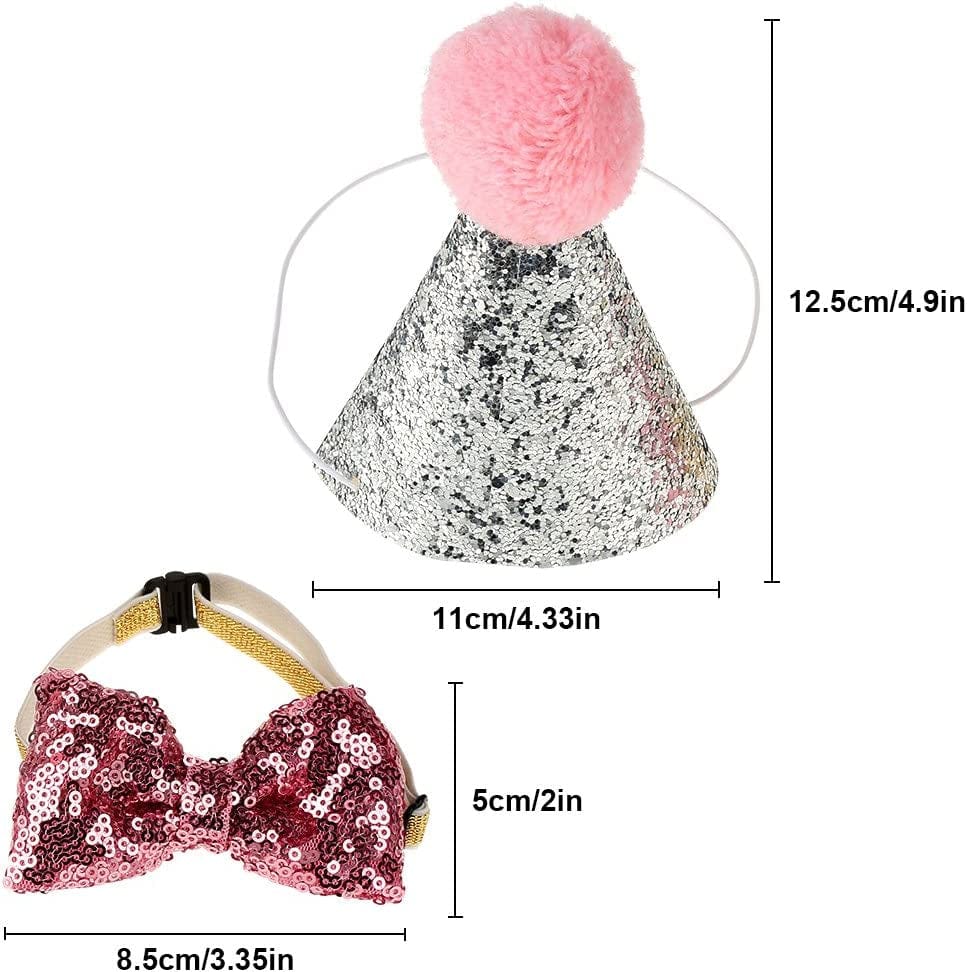 2Pcs Pet Cat Dog Birthday Hat Caps Headwear Bowknot Party Costume Charms Grooming Accessories Pack(Pink) Animals & Pet Supplies > Pet Supplies > Dog Supplies > Dog Apparel Sheens   