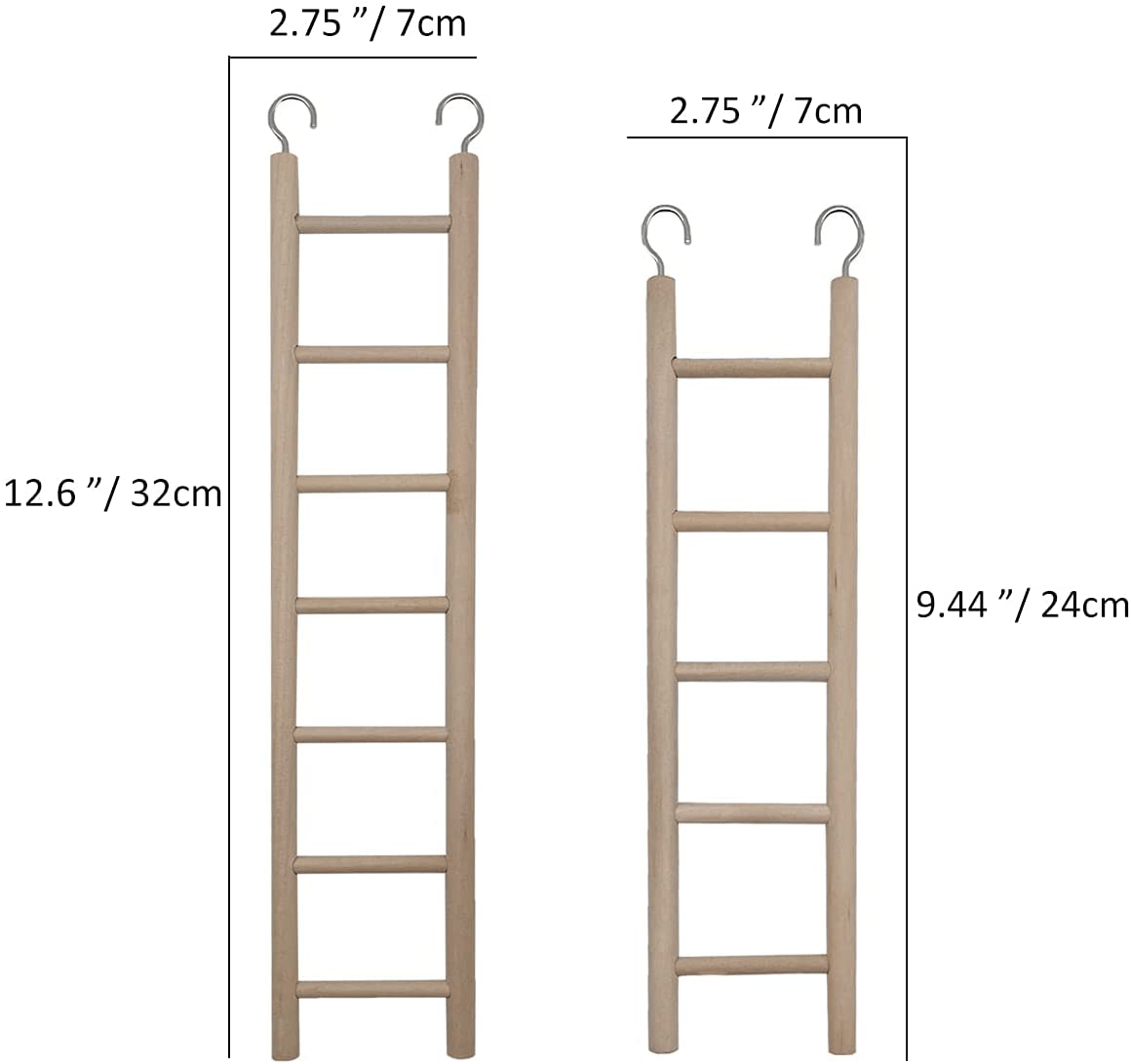 2Pcs Wooden Ladder for Bird Parrot Ladder Cage Climbing Toy Birdie Basics (5 Step & 7 Step)
