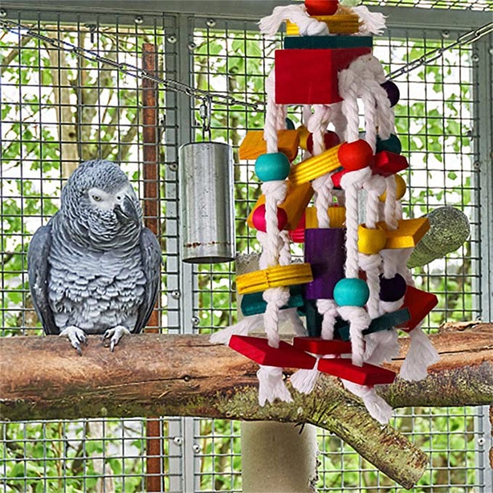 2Piece Bird Toys Parrot Chew Toy Multi-Coloured Wood Block Tear Toys for African Greys and Medium to Large Parrots