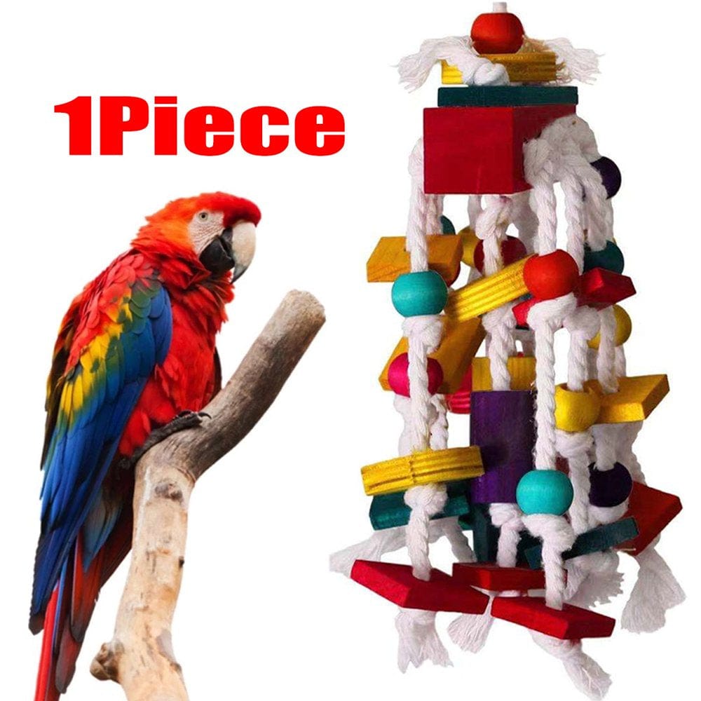 2Piece Bird Toys Parrot Chew Toy Multi-Coloured Wood Block Tear Toys for African Greys and Medium to Large Parrots
