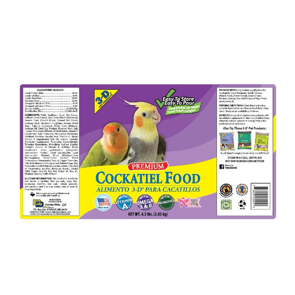 3-D Pet Products Premium Cockatiel Bird Food, Seeds, 4.5 Lb. Jar Animals & Pet Supplies > Pet Supplies > Bird Supplies > Bird Food D & D Commodities   