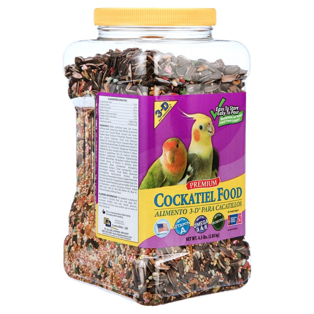 3-D Pet Products Premium Cockatiel Bird Food, Seeds, 4.5 Lb. Jar Animals & Pet Supplies > Pet Supplies > Bird Supplies > Bird Food D & D Commodities   