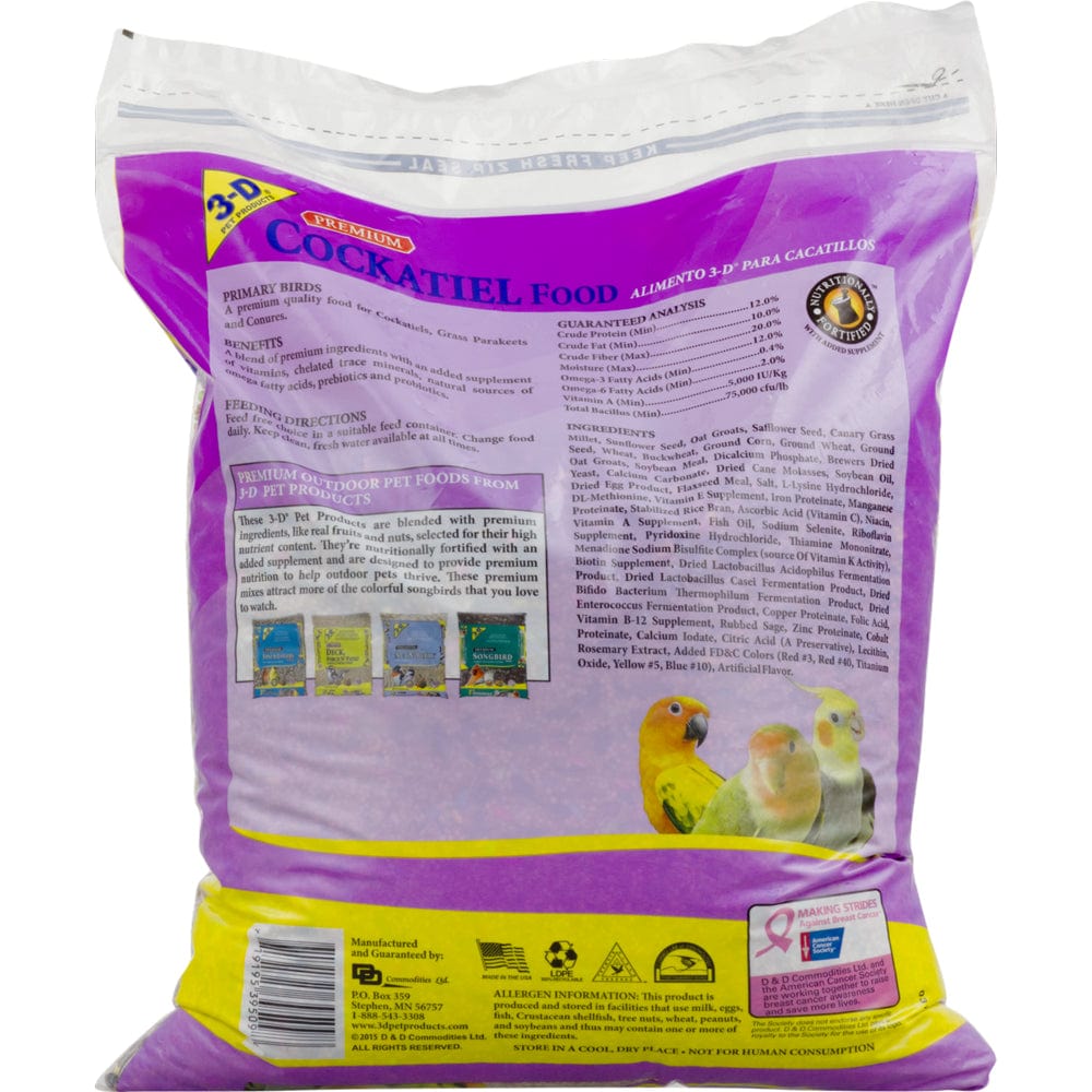 3-D Pet Products Premium Cockatiel Mix Bird Food, Seeds; 9 Lb. Bag