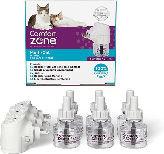 3 Diffusers plus 6 Refills | Comfort Zone Multi-Cat Calming Kit (Value Pack) for a Peaceful Home | Veterinarian Recommend | Stop Cat Fighting and Reduce Spraying & Other Problematic Behaviors Animals & Pet Supplies > Pet Supplies > Cat Supplies > Cat Beds Comfort Zone   