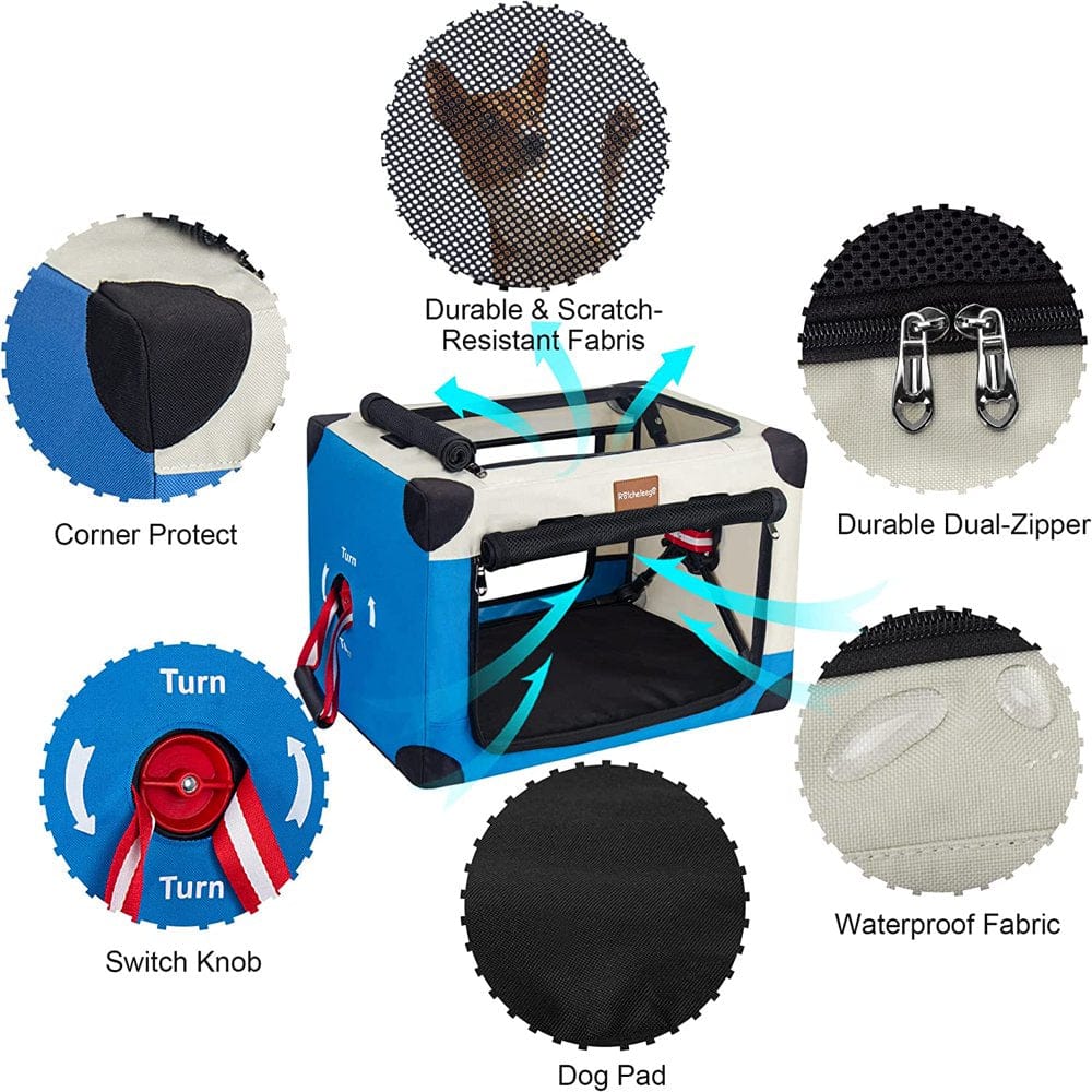 3 Door Quick Collapsible Folding Dog Crate,Soft Travel Pet Kennel with Soft Mat and Carrying Bag ,Suitable for Indoor and Outdoor,Large( Beige Blue ) Animals & Pet Supplies > Pet Supplies > Dog Supplies > Dog Kennels & Runs Great Shopping Day   
