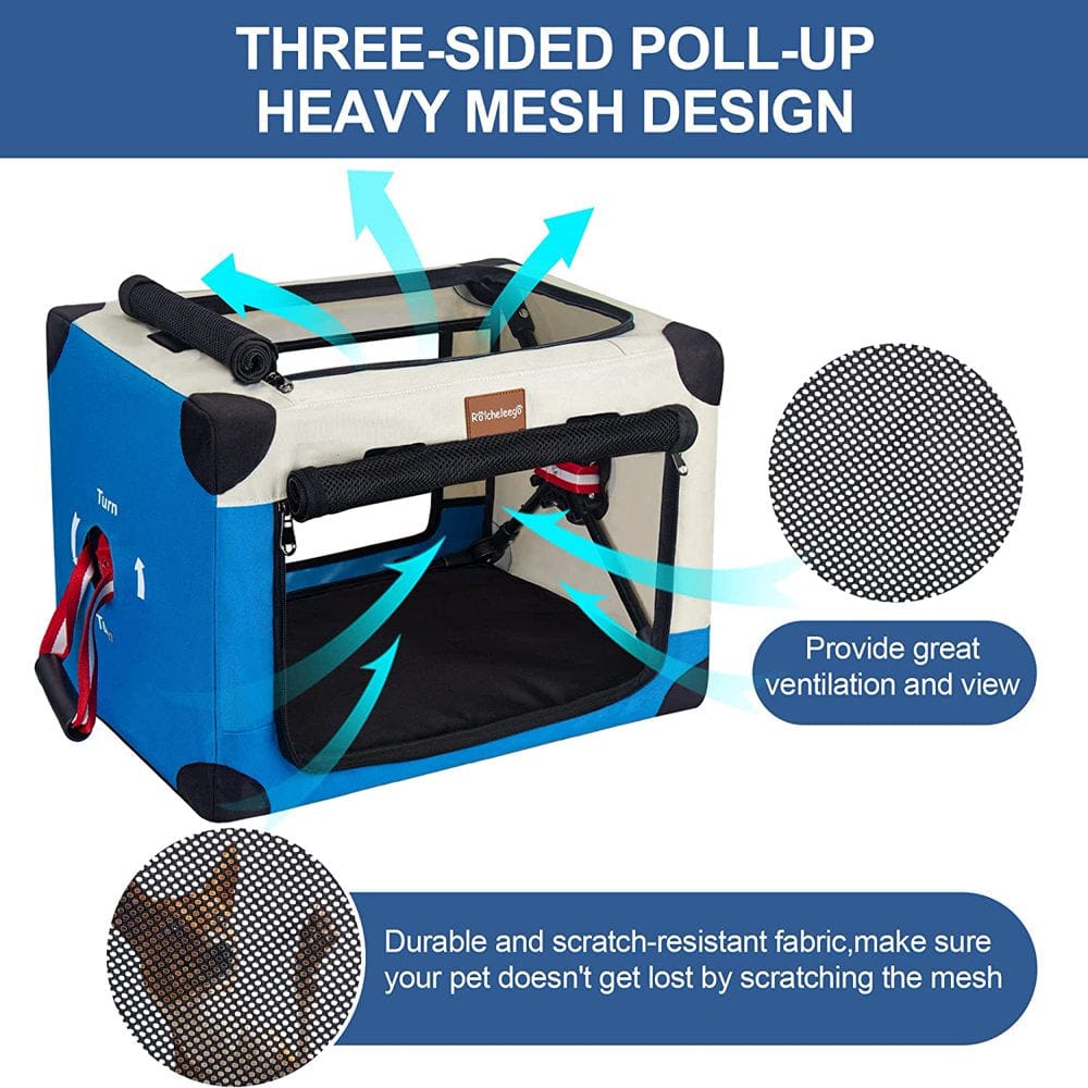 3 Door Quick Collapsible Folding Dog Crate,Soft Travel Pet Kennel with Soft Mat and Carrying Bag ,Suitable for Indoor and Outdoor,Large( Beige Blue ) Animals & Pet Supplies > Pet Supplies > Dog Supplies > Dog Kennels & Runs Great Shopping Day   