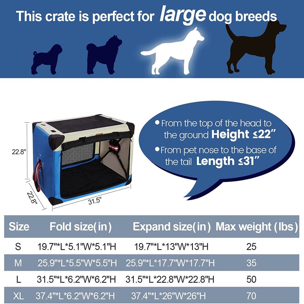 3 Door Quick Collapsible Folding Dog Crate,Soft Travel Pet Kennel with Soft Mat and Carrying Bag ,Suitable for Indoor and Outdoor,Large( Beige Blue ) Animals & Pet Supplies > Pet Supplies > Dog Supplies > Dog Kennels & Runs Great Shopping Day   