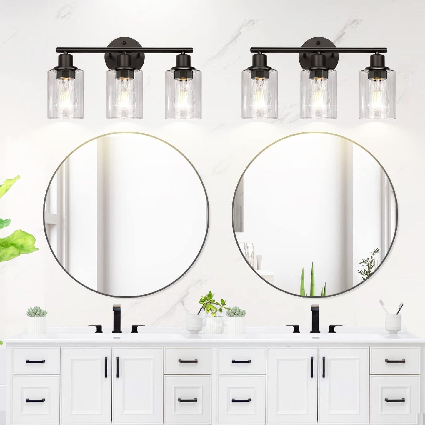 3-Light Bathroom Light Fixtures, Black Bathroom Wall Lights, Modern Bathroom Vanity Light with Clear Glass Shade, Bathroom Wall Lamp for Mirror Kitchen Bedroom Living Room Hallway Cabinet Porch Animals & Pet Supplies > Pet Supplies > Dog Supplies > Dog Apparel Zarbitta   