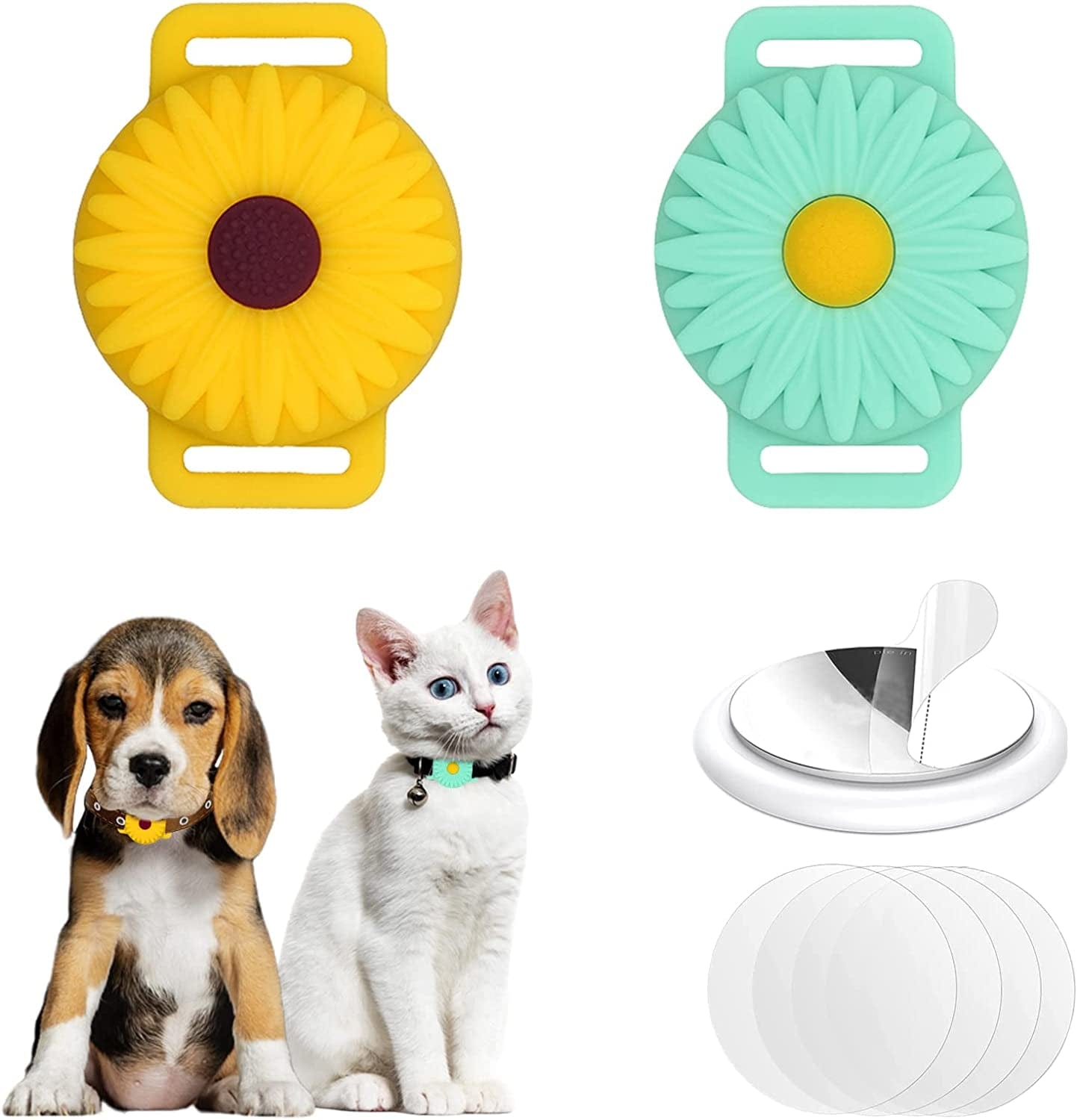 3-Pack Airtag Cat Collar Holder for Apple Airtag 2021, Silicone Airtag Protective Case for Puppy Collar, Anti-Lost Airtag Dog Collar Holder with Screen Protectors Electronics > GPS Accessories > GPS Cases Fretime Sunflower - Yellow & Mint Green Suitable for collar up to 0.7 inch wide 