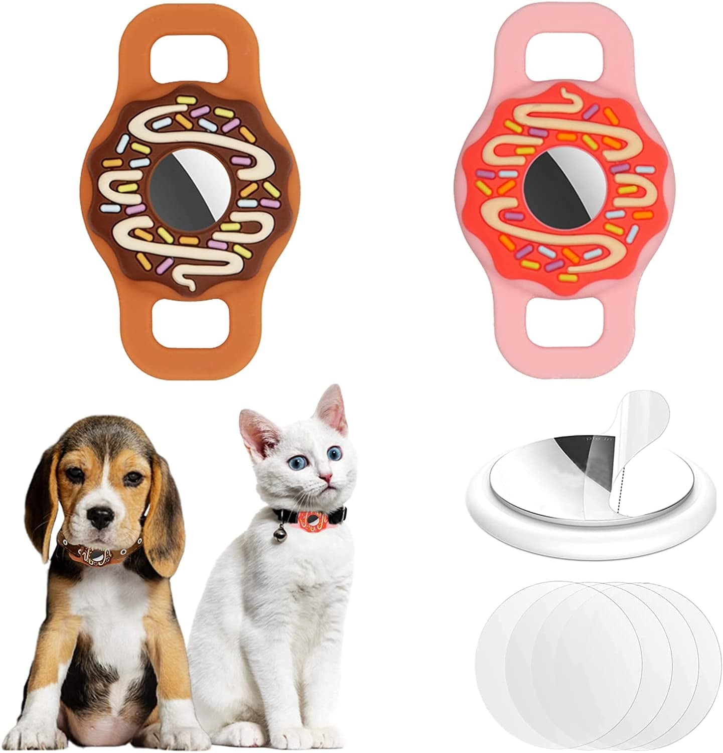 3-Pack Airtag Cat Collar Holder for Apple Airtag 2021, Silicone Airtag Protective Case for Puppy Collar, Anti-Lost Airtag Dog Collar Holder with Screen Protectors Electronics > GPS Accessories > GPS Cases Fretime Donut - Pink & Brown Suitable for collar up to 0.7 inch wide 