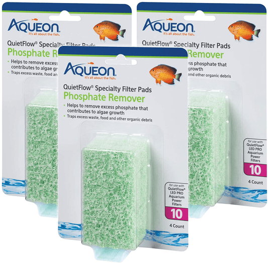 (3 Pack) Aqueon Quietflow Phosphate Remover Specialty Filter Pads, Size 10, 4 Pads per Pack