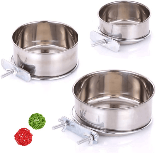 3 Pack Bird Feeder Bowl, Stainless Steel Parrot Feeding Cups with Clamp Holder, Cage Water Food Dish for Parakeet Lovebird Conure Cockatiels Animals & Pet Supplies > Pet Supplies > Bird Supplies > Bird Cage Accessories ACEONE   