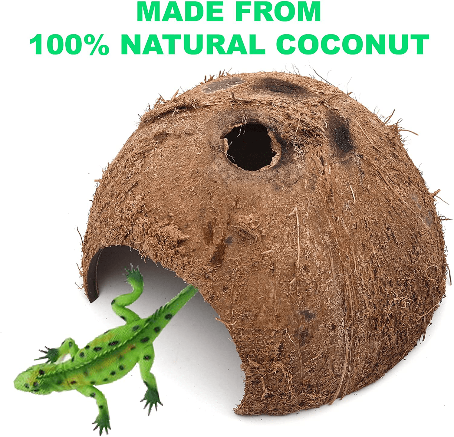 3-Pack Coconut Shell Hideouts for Reptiles Amphibians (Fishes Bearded Dragons Hamster Tortoise Hermit Crab)