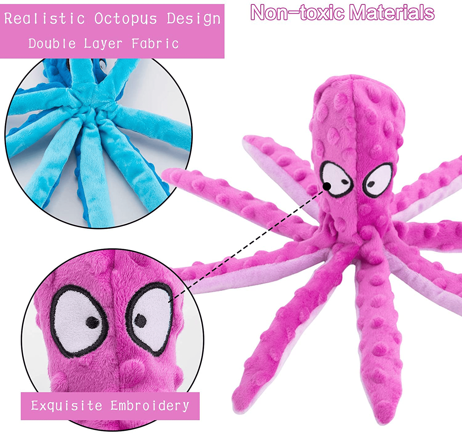 3 Pack Dog Squeaky Octopus Toys- No Stuffing Plush Toy with Sounding Crinkle Paper and Squeaker inside Pet Puppy Dog Chew Toys for Interactive Training Games Playing (12.6”, Orange & Blue & Purple) Animals & Pet Supplies > Pet Supplies > Dog Supplies > Dog Toys Alphatool   