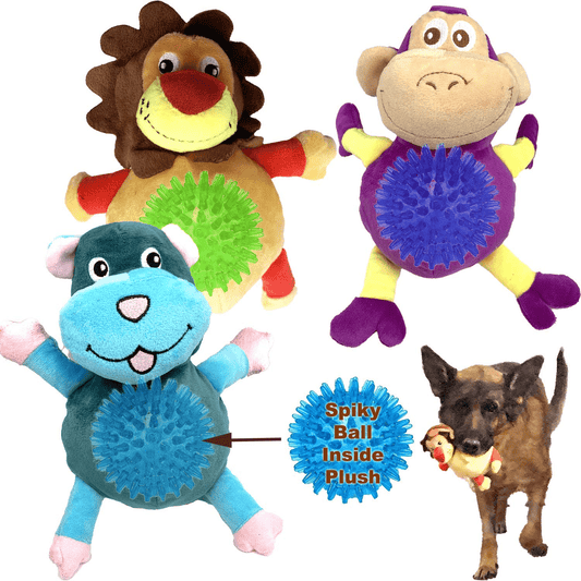 3 Pack Dog Toy 2-In-1 Dog Squeaky Toy Dog Chew Toy Interactive Dog Plush Toy with Spiky Ball Inside Animals & Pet Supplies > Pet Supplies > Dog Supplies > Dog Toys Jalousie   