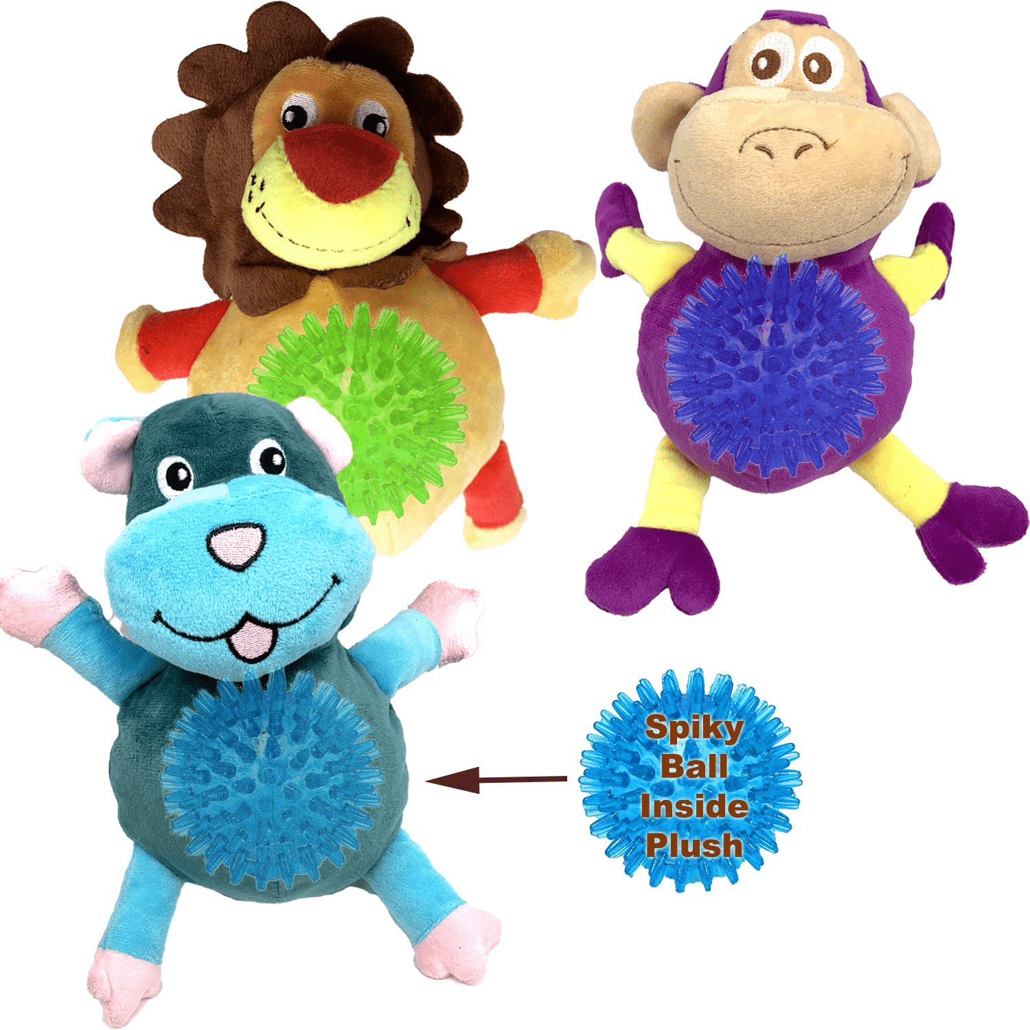 3 Pack Dog Toy 2-In-1 Dog Squeaky Toy Dog Chew Toy Interactive Dog Plush Toy with Spiky Ball Inside Animals & Pet Supplies > Pet Supplies > Dog Supplies > Dog Toys Jalousie   