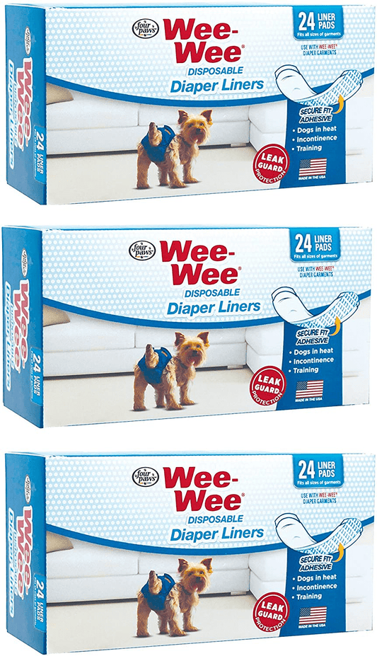 (3 Pack) Four Paws Wee-Wee Dog Diaper Garment Pads, 24 per Pack Animals & Pet Supplies > Pet Supplies > Dog Supplies > Dog Diaper Pads & Liners 4Paws   