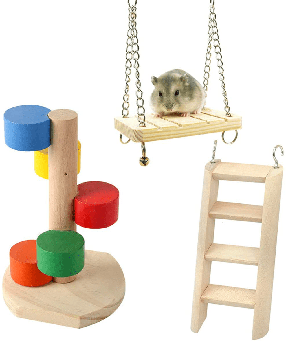 3 Pack Hamster Climbing Toy Wooden Swing Ladder and Resting Platform for Dwarf Hamster