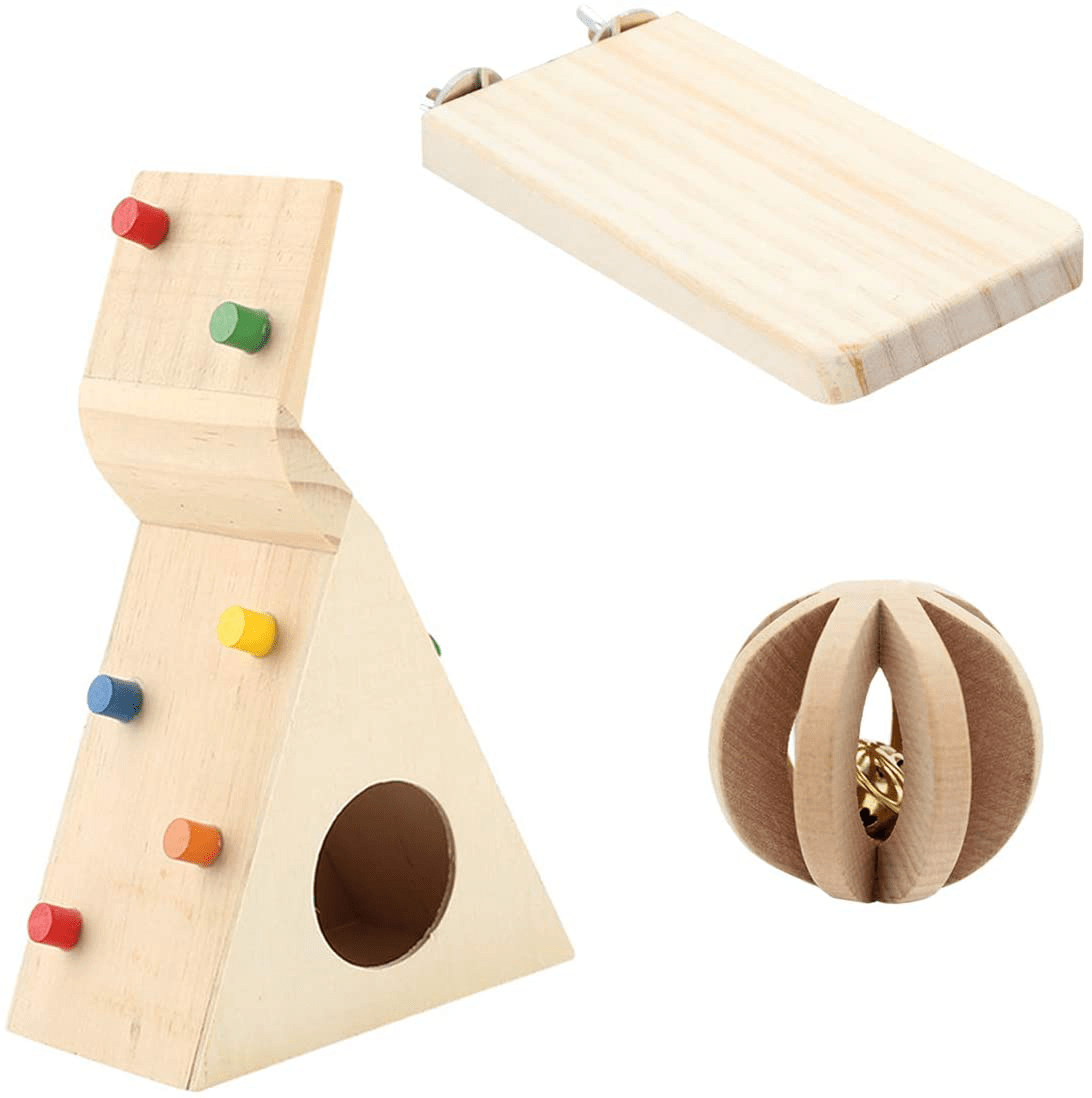 3 Pack Hamster Climbing Toy Wooden Swing Ladder and Resting Platform for Dwarf Hamster Animals & Pet Supplies > Pet Supplies > Small Animal Supplies > Small Animal Habitat Accessories Wontee B  