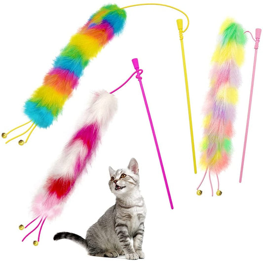 3 Pack Kitten Cat Teaser Toys Interactive Wand with Bell Feather Soft Furry Tail Animals & Pet Supplies > Pet Supplies > Cat Supplies > Cat Toys Lepawit   