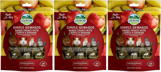3 Pack of Apple and Banana Simple Rewards Small Pet Treats, 3 Ounces Each, with Hay, Delicious, Fiber-Rich Treat Animals & Pet Supplies > Pet Supplies > Small Animal Supplies > Small Animal Treats MilcTabe   
