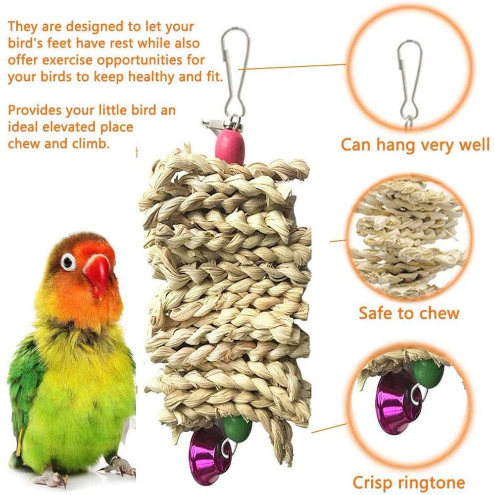 3 Pack Parrot Toys Chewing Bird Toy Cuttle Bone Beak Grinding Cage Hanging Bell Toys for African Greys Conure Eclectus Budgies Parakeet Cockatiel Animals & Pet Supplies > Pet Supplies > Bird Supplies > Bird Toys COSARRETY   