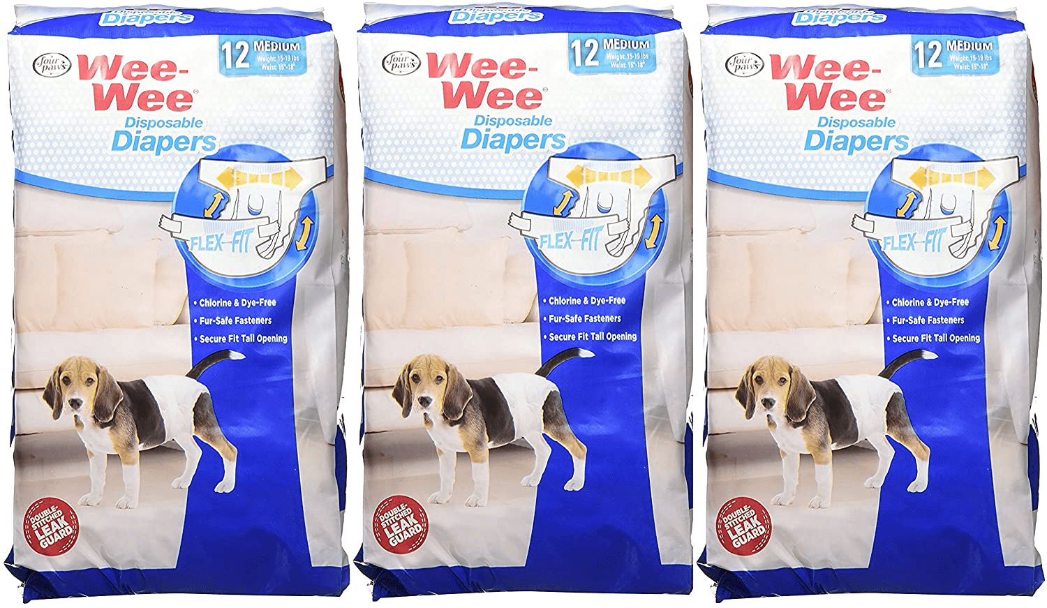 (3 Pack) Wee-Wee Products Disposable Dog Diapers (Medium / 12 Ct. per Pack)