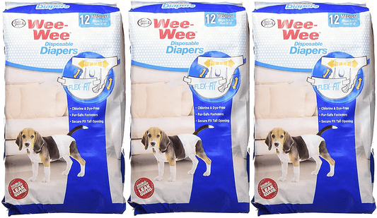 (3 Pack) Wee-Wee Products Disposable Dog Diapers (Medium / 12 Ct. per Pack) Animals & Pet Supplies > Pet Supplies > Dog Supplies > Dog Diaper Pads & Liners Four Paws   