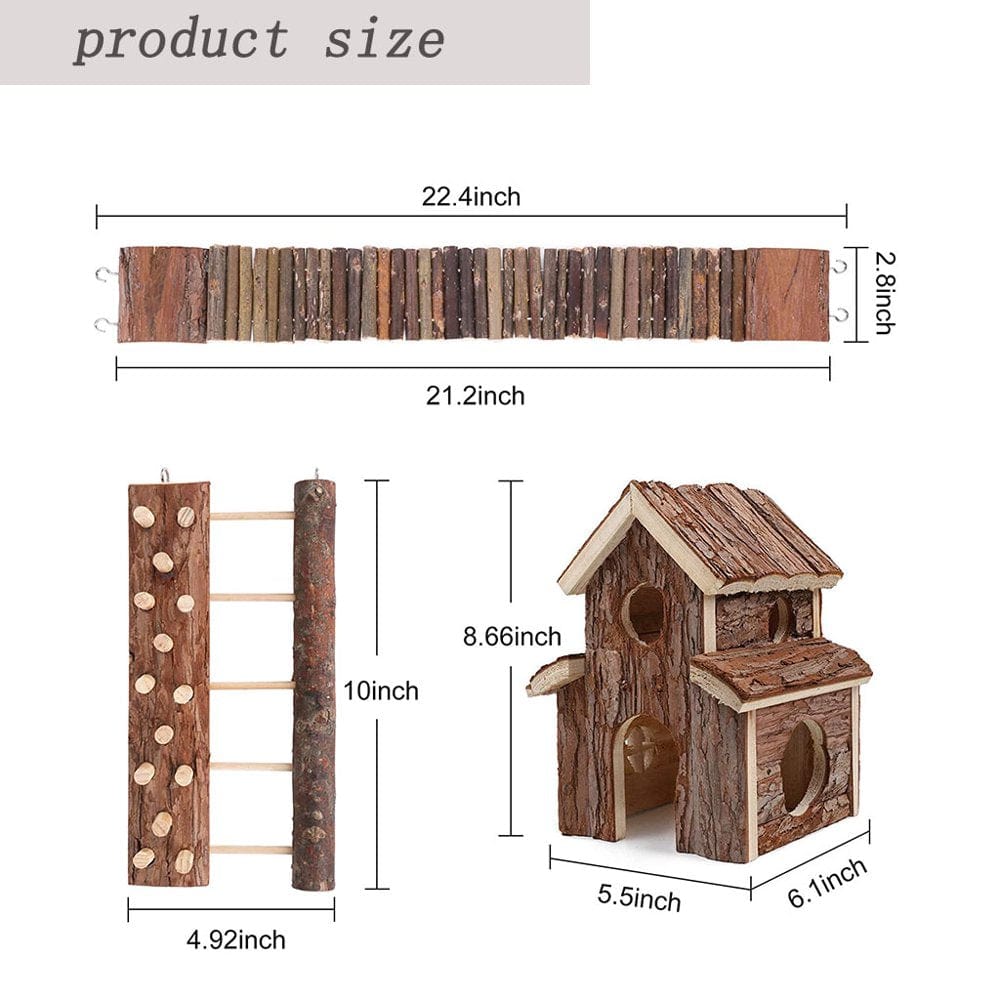 3 Pack Wooden . House Toys Set,Guinea Pig Ladder Hideout Natural Wooden Bridge Toys Set for Rabbit Rat Bunny Chinchillas,.S Cage Accessories Habitat Decor for Small Animal Animals & Pet Supplies > Pet Supplies > Small Animal Supplies > Small Animal Habitats & Cages KOL PET   