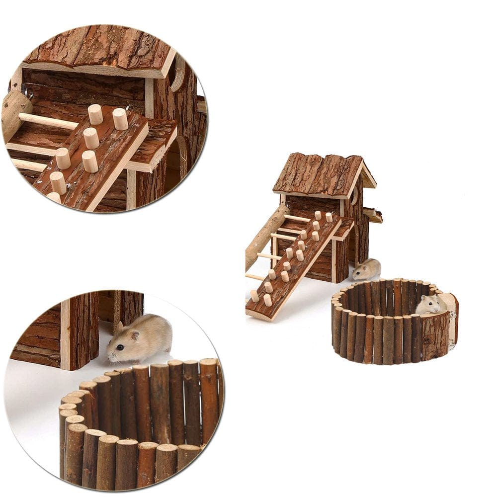3 Pack Wooden . House Toys Set,Guinea Pig Ladder Hideout Natural Wooden Bridge Toys Set for Rabbit Rat Bunny Chinchillas,.S Cage Accessories Habitat Decor for Small Animal